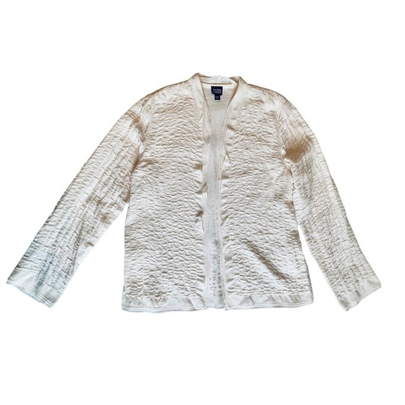 Eileen Fisher Sweaters - Eileen Fisher High Collar Crinkled Silk Open Jacket Ivory White Sz Small
